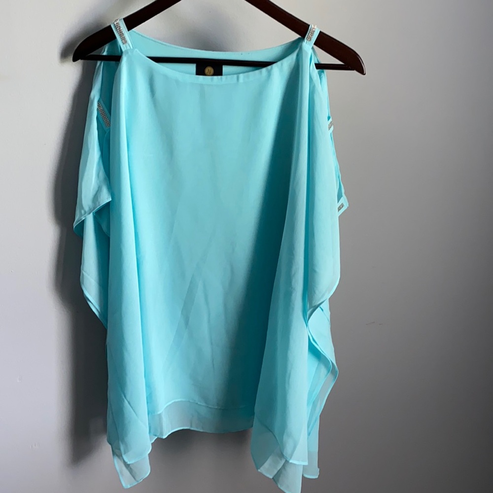 NWT! JM Collection Ladies Aqua Bedazzled Blouse